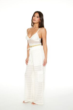 WHITE Crochet Striped Cargo Pants, image 2