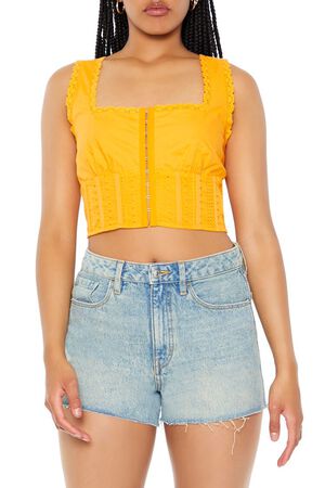 ORANGE Lace-Trim Corset Crop Top, image 1