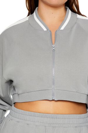 HARBOR GREY/WHITE Plus Size Active Striped Jacket, image 3