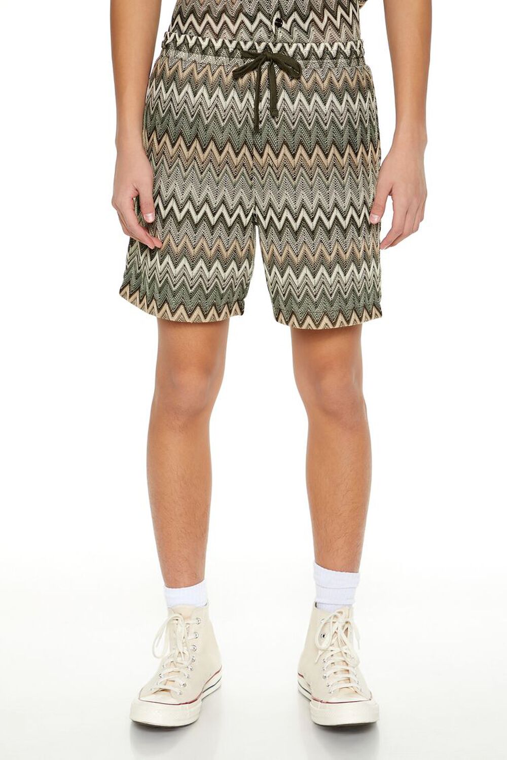 OLIVE/MULTI Multi Zigzag Drawstring Shorts, image 2