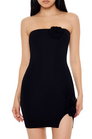 BLACK Rosette Tube Mini Sweater Dress, image 2