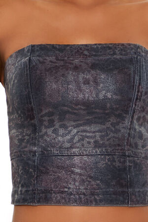 BLACK/MULTI Metallic Leopard Denim Tube Top, image 3