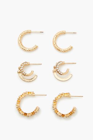 GOLD/CLEAR Rhinestone Hoop Earring Set, image 1