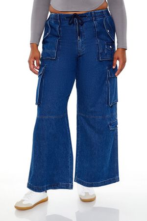 DARK DENIM Plus Size Mid-Rise Cargo Jeans, image 2