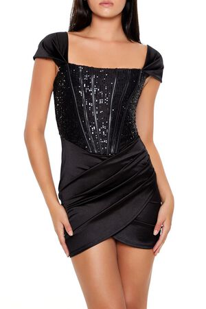 BLACK Sequin Corset Mini Dress, image 2