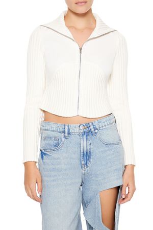 CREAM Cropped Zip-Up Sweater, image 1