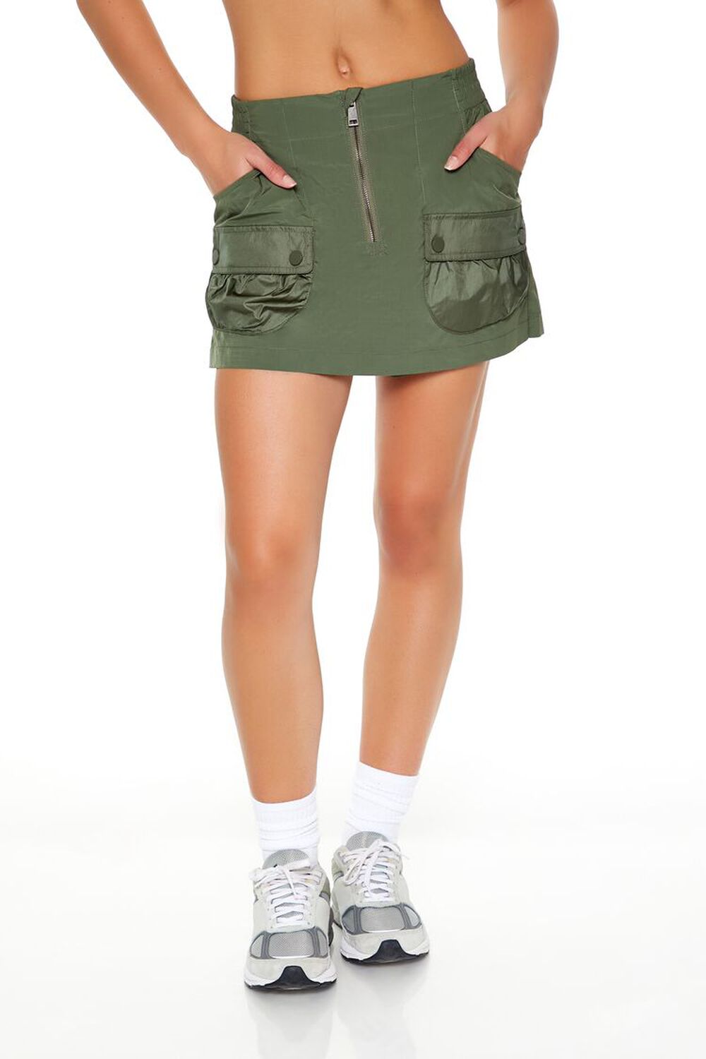 DARK GREEN Active Zip-Up Cargo Skort, image 2