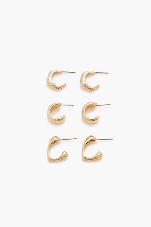 GOLD Hammered Geo Hoop Earring Set, image 1