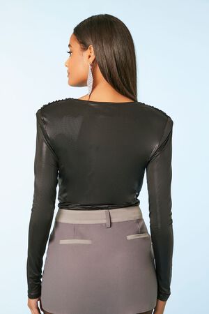BLACK Metallic Knit V-Neck Top, image 3