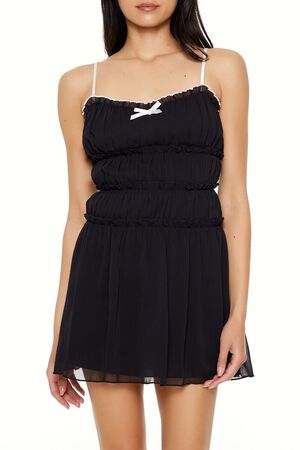 BLACK/WHITE Chiffon Tiered Mini Dress, image 2