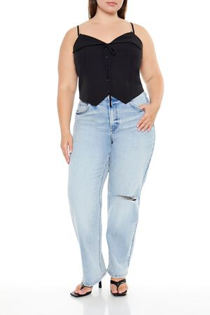 BLACK Plus Size Button-Front Cropped Cami, image 2