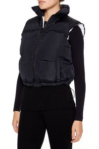 BLACK Toggle Drawstring Cropped Vest, image 4