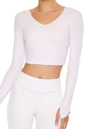 BLOSSOM Active Ruched Thumbhole Crop Top, image 3