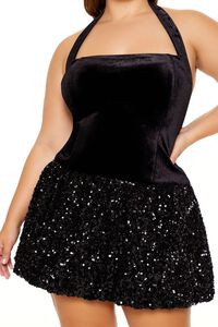 BLACK Plus Size Sequin Halter Mini Dress, image 5
