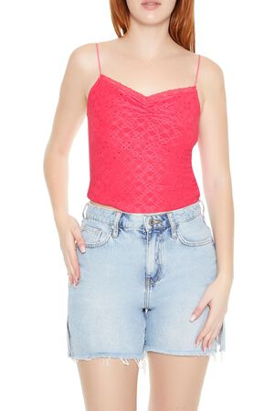 HOT PINK Eyelet Lace-Trim Cami, image 1
