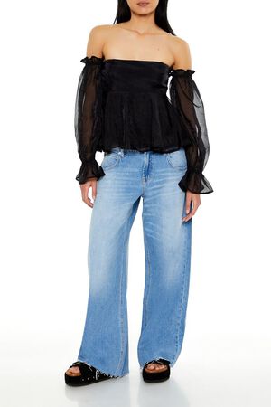 BLACK Chiffon Off-the-Shoulder Top, image 2