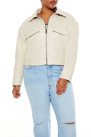 CHAMPAGNE Plus Size Faux Leather Jacket, image 1