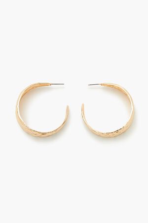 GOLD Thick Hammered Hoop Earrings, image 1