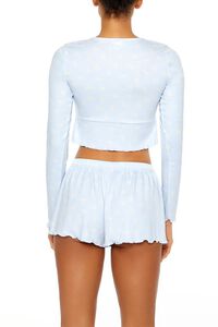 BLUE/WHITE Bow Print Flounce Pajama Crop Top, image 5