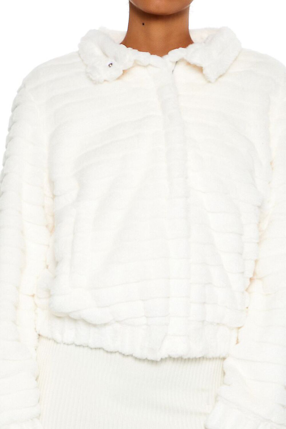 IVORY Quilted Faux Fur Bomber Jacket, image 3