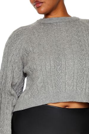 GREY/BLACK Plus Size Cropped Bow Sweater, image 3