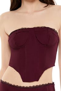 BURGUNDY Lace-Trim Bustier Tube Crop Top, image 3