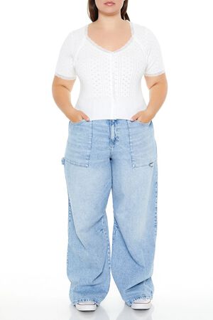 WHITE Plus Size Sweater-Knit Crop Top, image 2