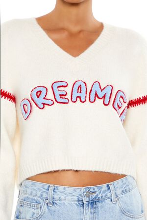 CREAM/MULTI Dreamer Patch Fuzzy Knit Sweater, image 3