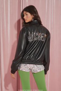 BLACK/MULTI Wicked Rhinestone Faux Leather Jacket, image 5