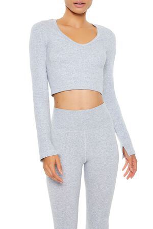 HEATHER GREY Active Seamless V-Neck Crop Top, image 2
