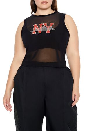 BLACK/MULTI Plus Size Rhinestone NY Tank Top, image 1