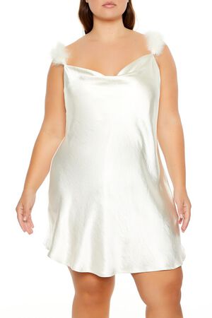 EGRET Plus Size Faux Fur-Trim Mini Dress, image 2