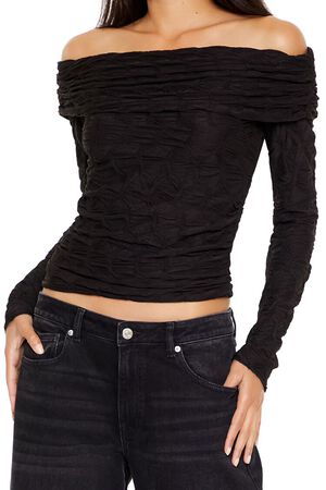 BLACK Textured Off-the-Shoulder Top, image 3