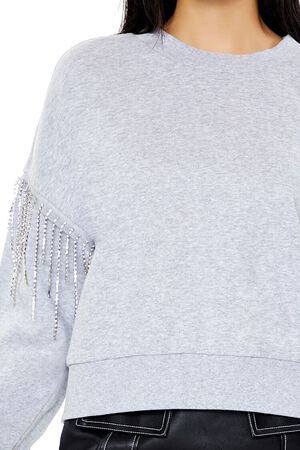 HEATHER GREY/SILVER Rhinestone Fringe Pullover, image 3