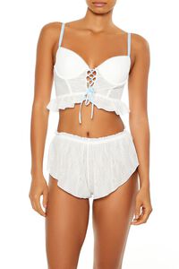 WHITE/BLUE Ruffle Lace-Up Lingerie Corset Cami, image 1