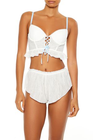 WHITE/BLUE Ruffle Lace-Up Lingerie Corset Cami, image 1
