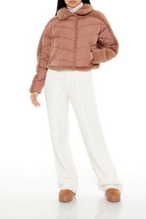 TAN Faux Shearling-Trim Puffer Jacket, image 2