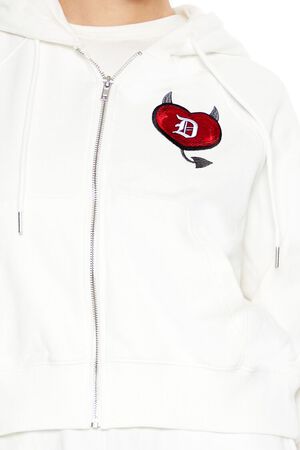WHITE/MULTI Stealin Hearts Patch Zip-Up Hoodie, image 3