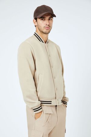 TAUPE Varsity-Striped Bomber Jacket, image 1