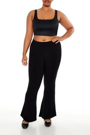 BLACK Plus Size Mid-Rise Flare Pants, image 1