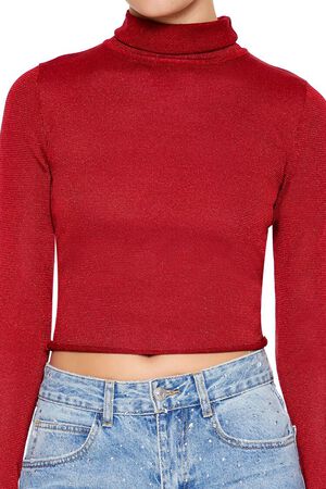 ESPRESSO Glitter Knit Turtleneck Crop Top, image 3
