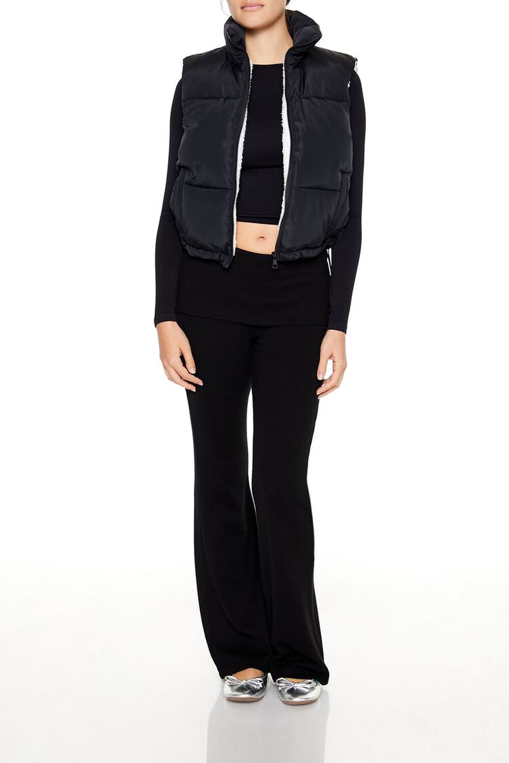 BLACK Toggle Drawstring Cropped Vest, image 2