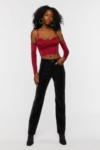 BURGUNDY Bustier Open-Shoulder Crop Top, image 4