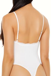 WHITE Seamless Lace-Trim Thong Bodysuit, image 5