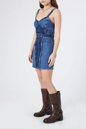 DENIM/MULTI Frayed Colorblock Denim Dress, image 2