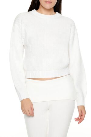 WHITE Cropped Drop-Sleeve Sweater, image 1