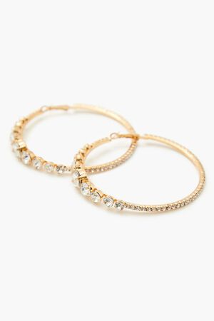 GOLD/CLEAR Rhinestone Omega Hoop Earrings, image 3