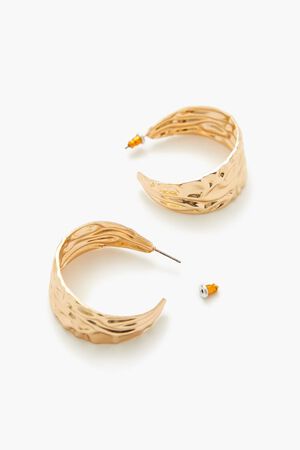 GOLD Thick Hammered Hoop Earrings, image 3