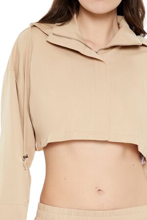 DESERT SAND Hooded Zip-Up Cropped Jacket, image 3