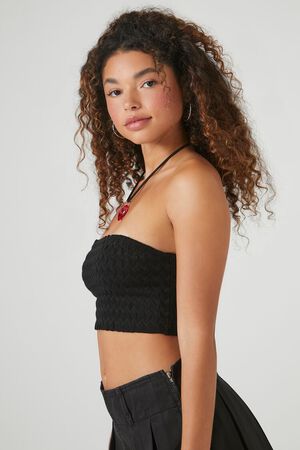 BLACK Sweater-Knit Chevron Cropped Tube Top, image 2